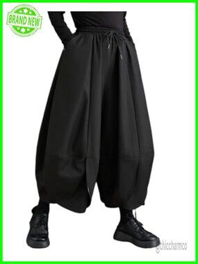 Wide Leg Harem Pants Polyester Rayon Drop Crotch Drawstring Casual